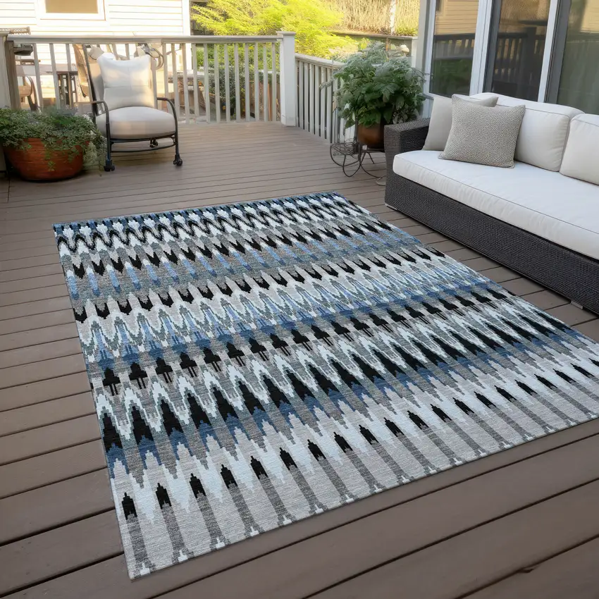 Gray Charcoal And Silver Southwestern Washable Indoor Outdoor Area Rug Photo 8