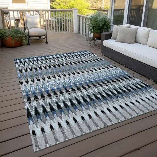 Gray Charcoal And Silver Southwestern Washable Indoor Outdoor Area Rug Photo 8