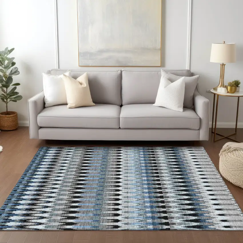 Gray Charcoal And Silver Southwestern Washable Indoor Outdoor Area Rug Photo 9