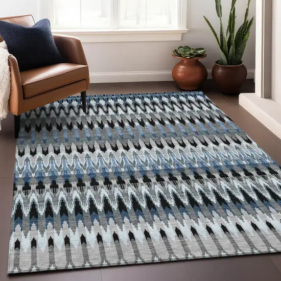 Gray Charcoal And Silver Southwestern Washable Indoor Outdoor Area Rug Photo 9