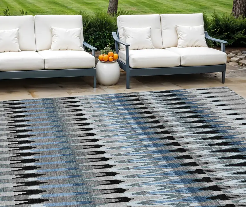 Gray Charcoal And Silver Southwestern Washable Indoor Outdoor Area Rug Photo 1