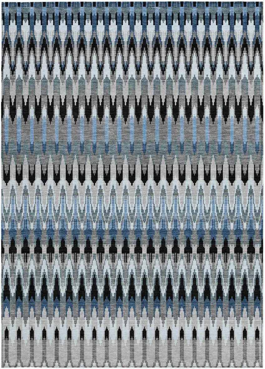 Gray Charcoal And Silver Southwestern Washable Indoor Outdoor Area Rug Photo 8