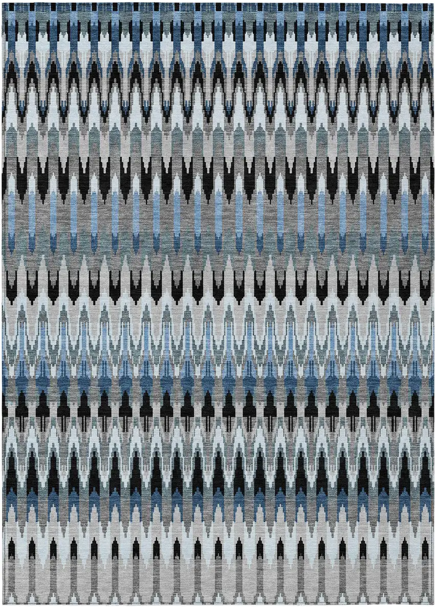 Gray Charcoal And Silver Southwestern Washable Indoor Outdoor Area Rug Photo 2