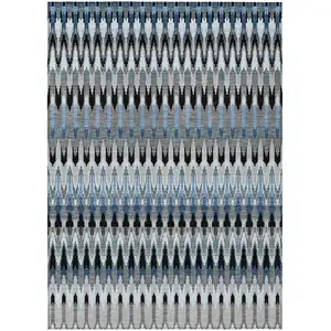 Photo of Gray Charcoal And Silver Southwestern Washable Indoor Outdoor Area Rug