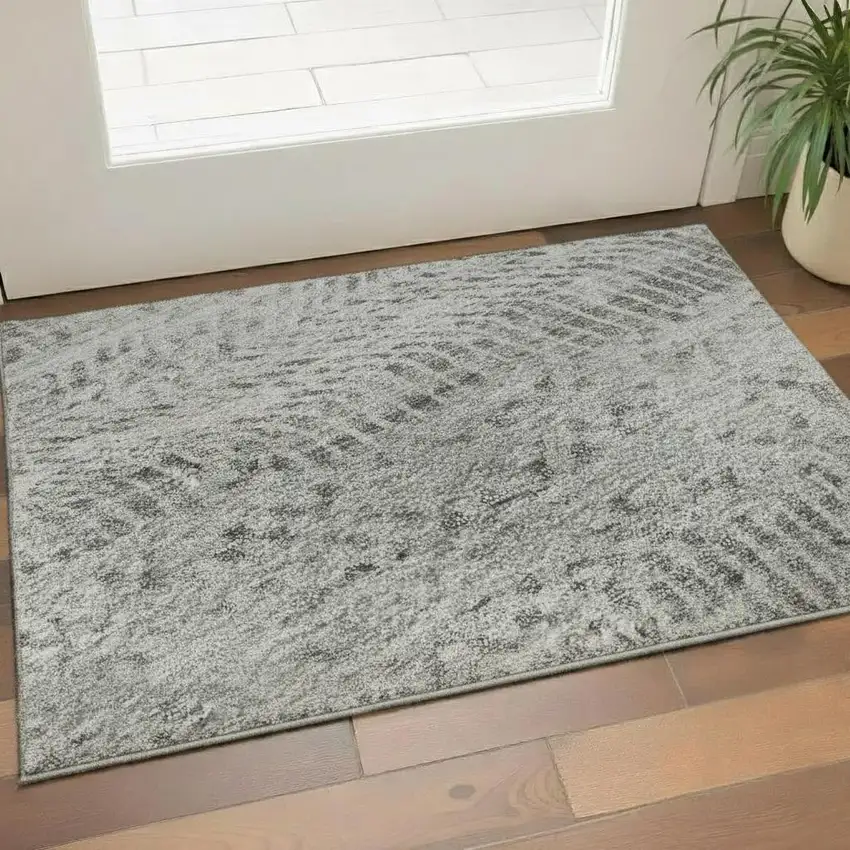 Gray Charcoal And Silver Striped Washable Area Rug With UV Protection Photo 2