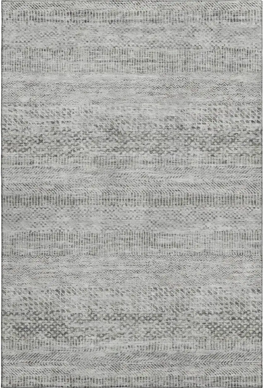 Gray Charcoal And Silver Striped Washable Area Rug With UV Protection Photo 4