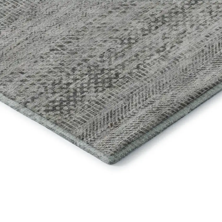 Gray Charcoal And Silver Striped Washable Area Rug With UV Protection Photo 6