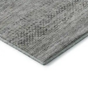 Photo of Gray Charcoal And Silver Striped Washable Area Rug With UV Protection