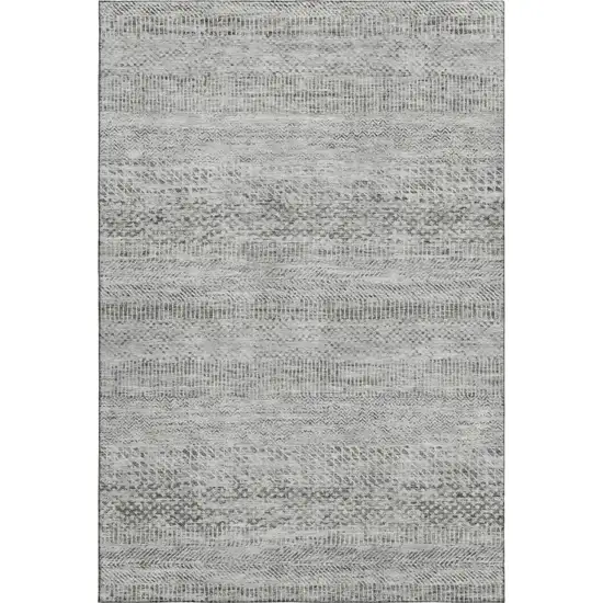 Gray Charcoal And Silver Striped Washable Area Rug With UV Protection Photo 4