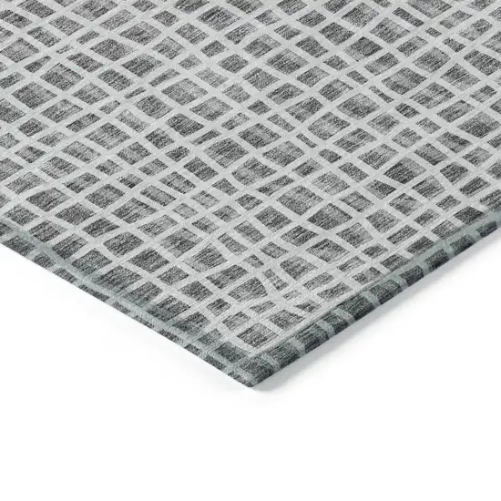 Gray Charcoal And Silver Striped Washable Indoor Outdoor Area Rug Photo 3