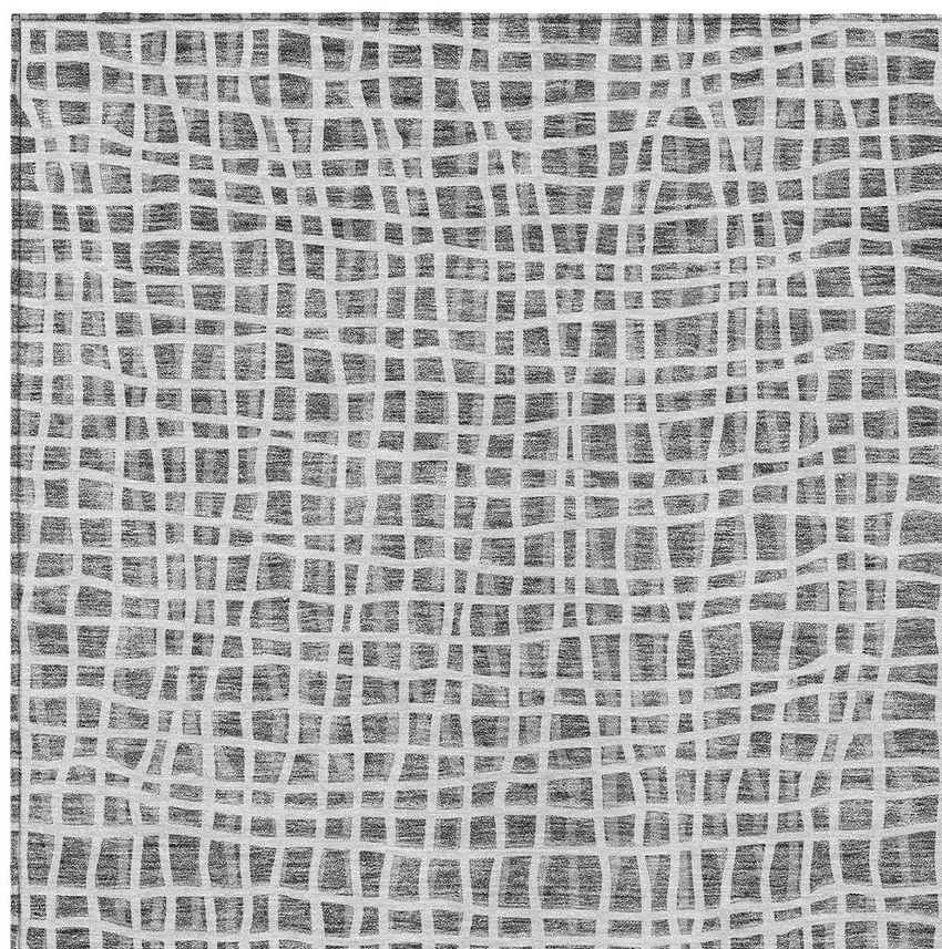Gray Charcoal And Silver Striped Washable Indoor Outdoor Area Rug Photo 5