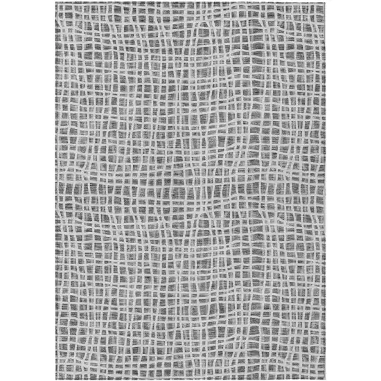 Gray Charcoal And Silver Striped Washable Indoor Outdoor Area Rug Photo 2