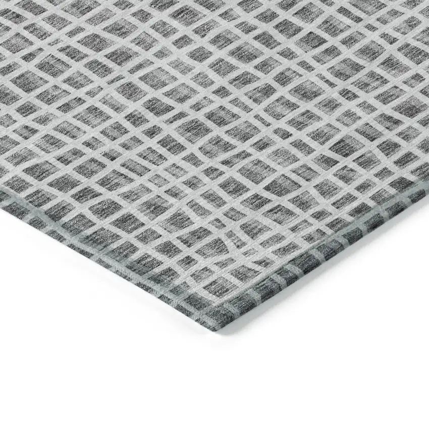 Gray Charcoal And Silver Striped Washable Indoor Outdoor Area Rug Photo 4