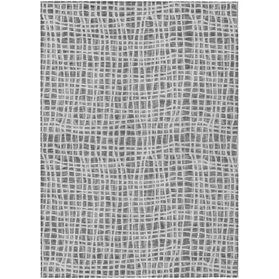 Gray Charcoal And Silver Striped Washable Indoor Outdoor Area Rug Photo 2