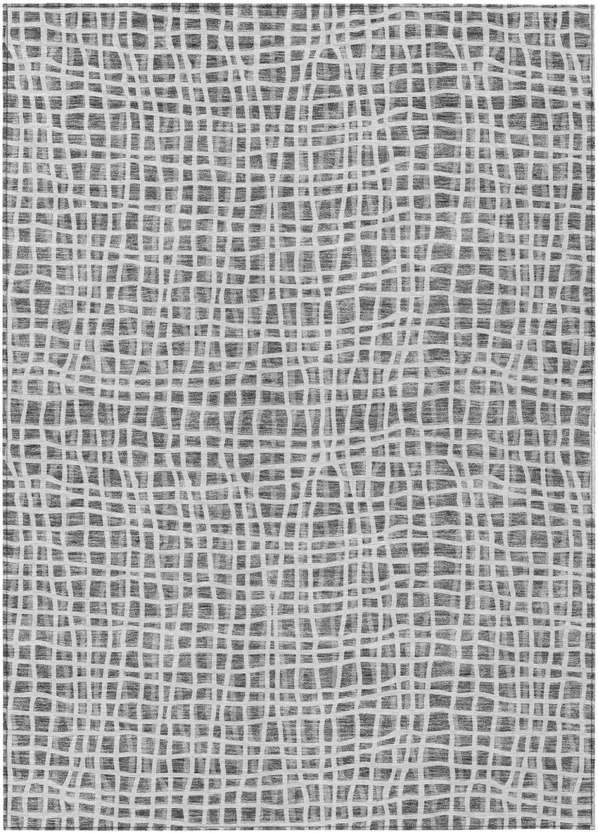 Gray Charcoal And Silver Striped Washable Indoor Outdoor Area Rug Photo 2