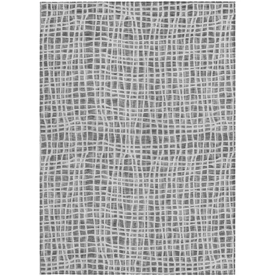 Gray Charcoal And Silver Striped Washable Indoor Outdoor Area Rug Photo 6