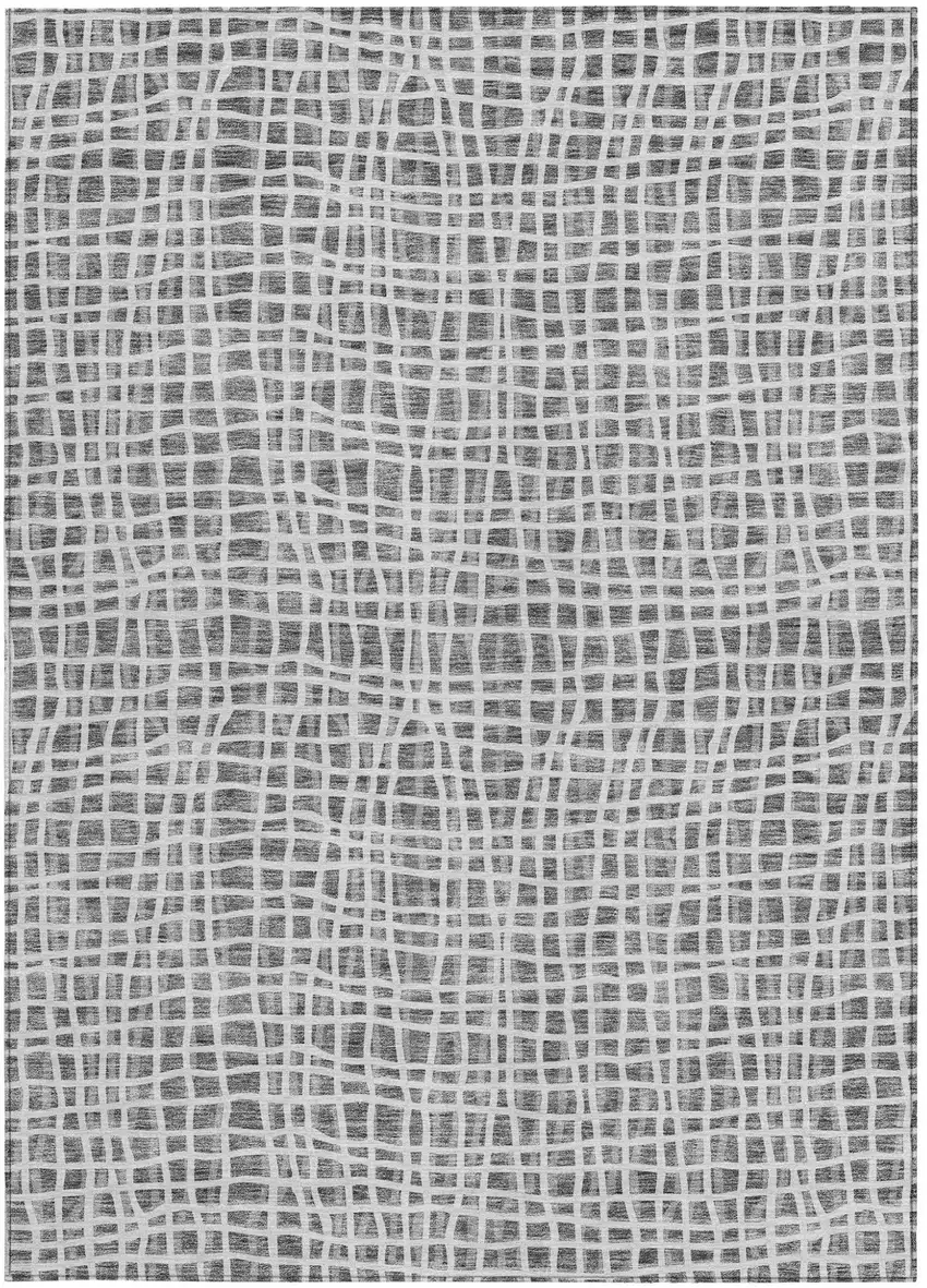 Gray Charcoal And Silver Striped Washable Indoor Outdoor Area Rug Photo 6