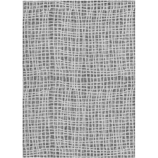 Gray Charcoal And Silver Striped Washable Indoor Outdoor Area Rug Photo 6