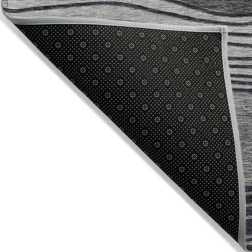 Gray Charcoal And Silver Striped Washable Indoor Outdoor Area Rug Photo 2