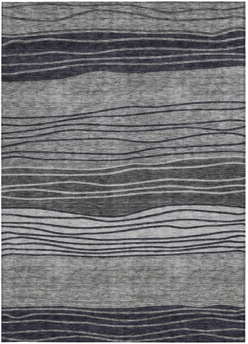 Gray Charcoal And Silver Striped Washable Indoor Outdoor Area Rug Photo 5