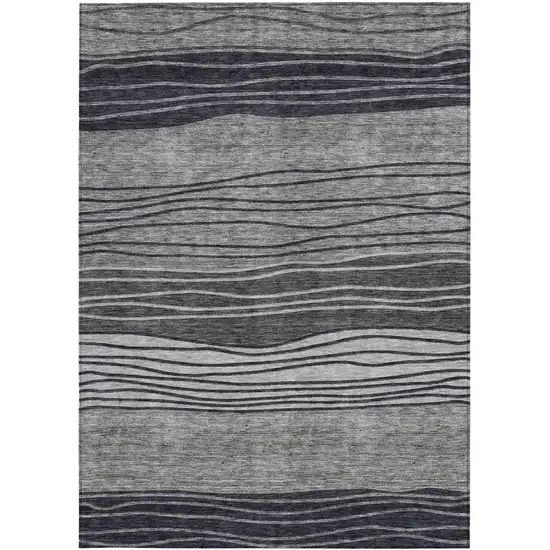 Gray Charcoal And Silver Striped Washable Indoor Outdoor Area Rug Photo 5