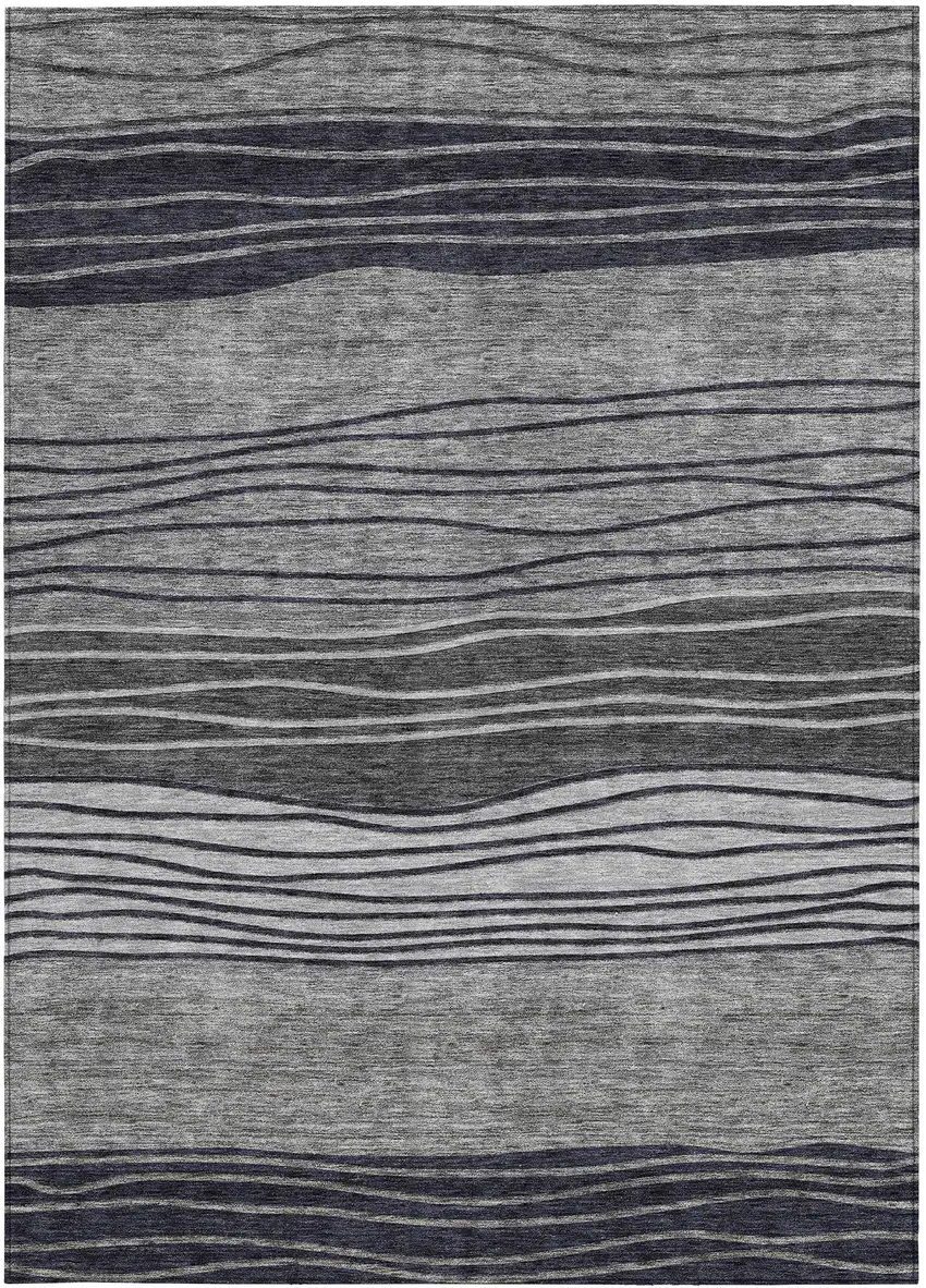 Gray Charcoal And Silver Striped Washable Indoor Outdoor Area Rug Photo 5