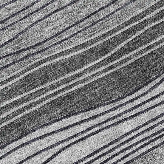 Gray Charcoal And Silver Striped Washable Indoor Outdoor Area Rug Photo 7