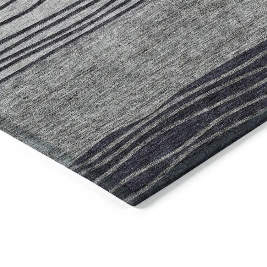 Gray Charcoal And Silver Striped Washable Indoor Outdoor Area Rug Photo 4