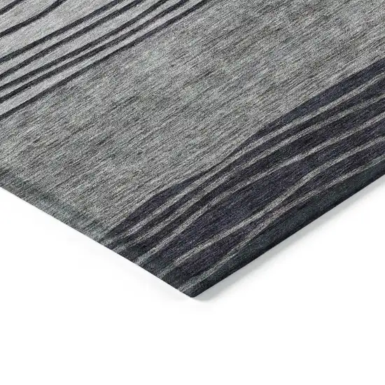 Gray Charcoal And Silver Striped Washable Indoor Outdoor Area Rug Photo 4