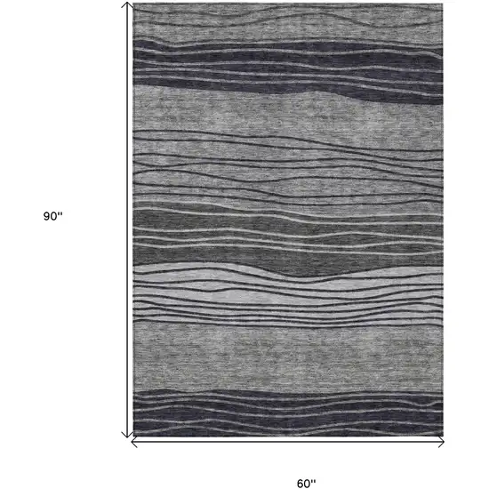 Gray Charcoal And Silver Striped Washable Indoor Outdoor Area Rug Photo 3