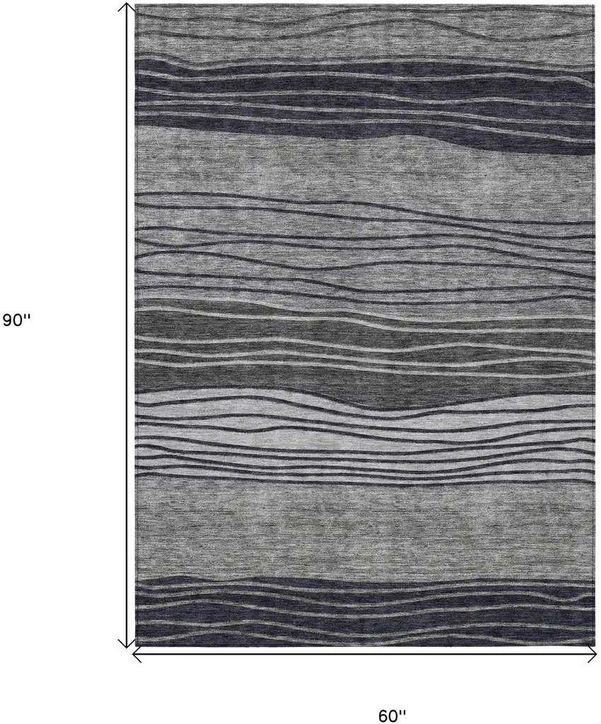 Gray Charcoal And Silver Striped Washable Indoor Outdoor Area Rug Photo 3