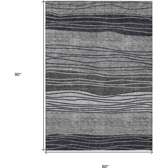 Gray Charcoal And Silver Striped Washable Indoor Outdoor Area Rug Photo 3