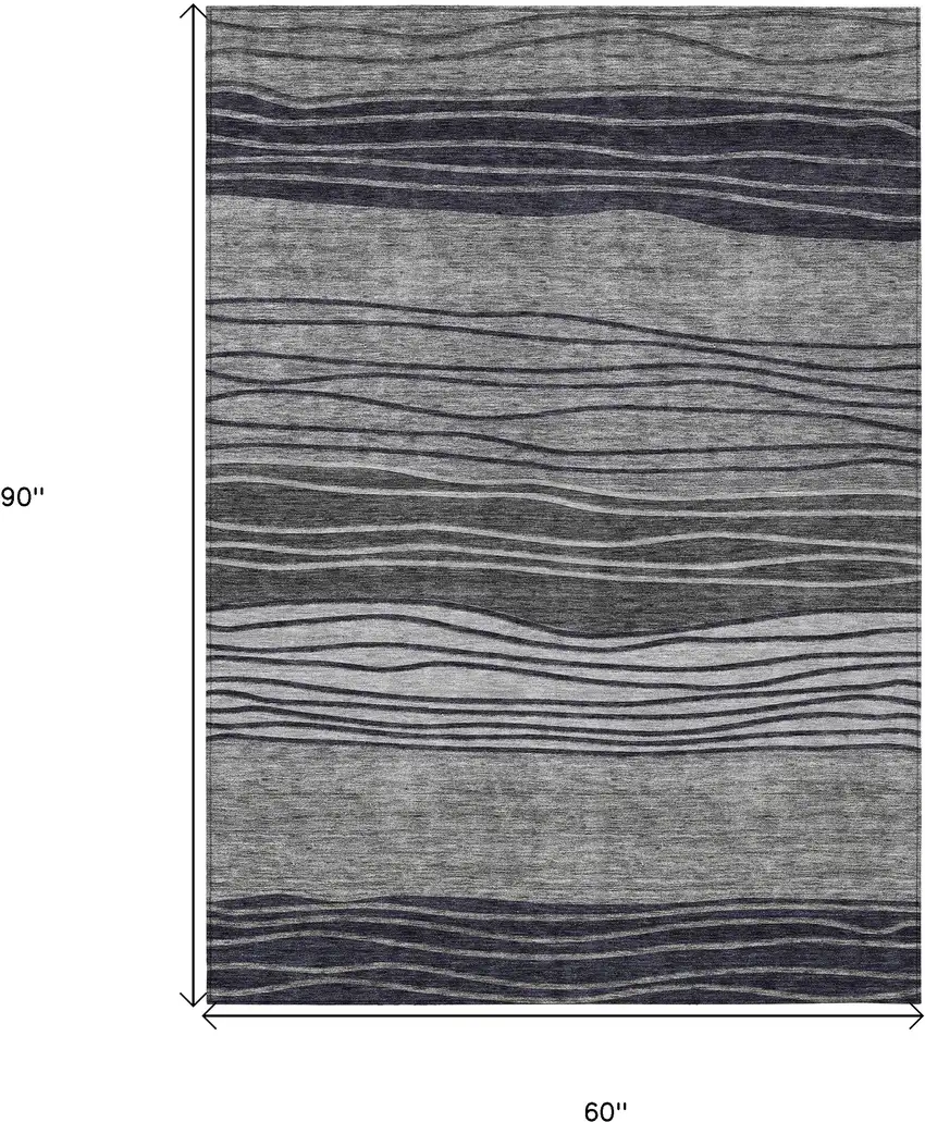 Gray Charcoal And Silver Striped Washable Indoor Outdoor Area Rug Photo 3
