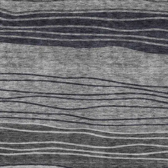 Gray Charcoal And Silver Striped Washable Indoor Outdoor Area Rug Photo 5