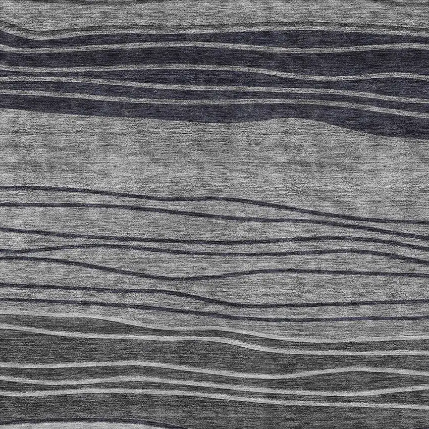 Gray Charcoal And Silver Striped Washable Indoor Outdoor Area Rug Photo 5