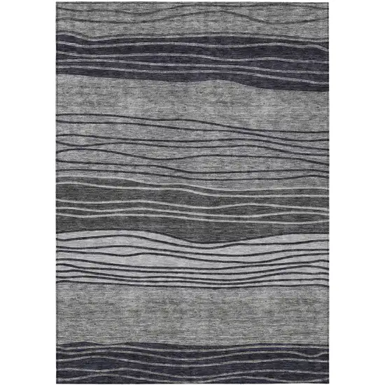 Gray Charcoal And Silver Striped Washable Indoor Outdoor Area Rug Photo 1