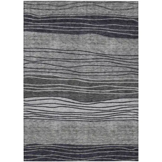 Gray Charcoal And Silver Striped Washable Indoor Outdoor Area Rug Photo 1