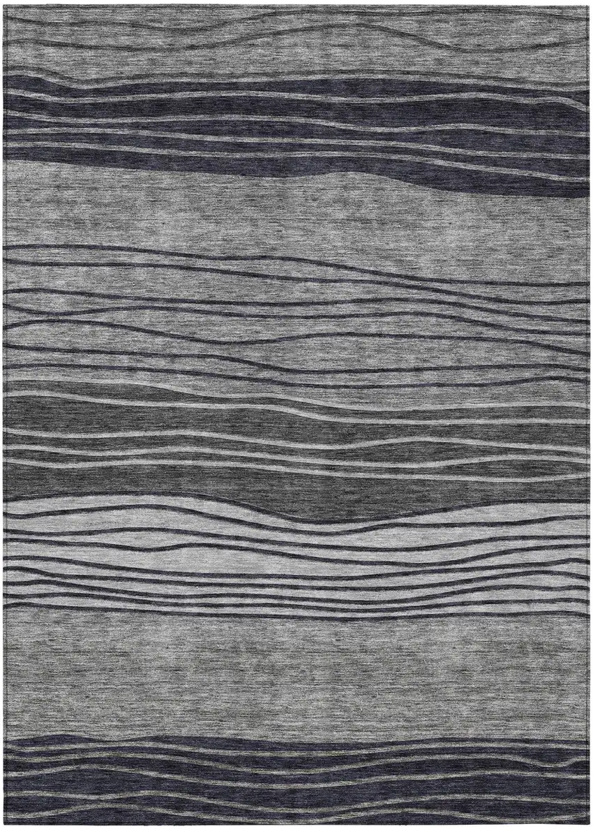 Gray Charcoal And Silver Striped Washable Indoor Outdoor Area Rug Photo 1