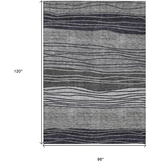 Gray Charcoal And Silver Striped Washable Indoor Outdoor Area Rug Photo 3