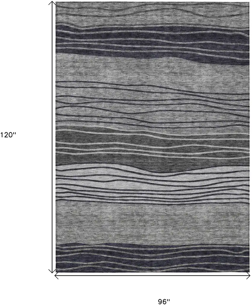 Gray Charcoal And Silver Striped Washable Indoor Outdoor Area Rug Photo 3
