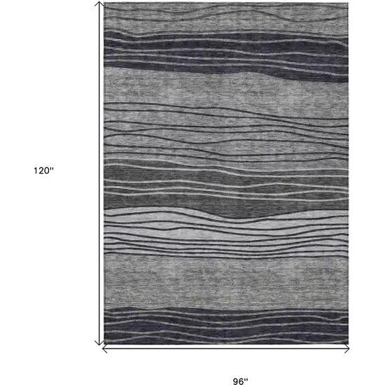 Gray Charcoal And Silver Striped Washable Indoor Outdoor Area Rug Photo 3