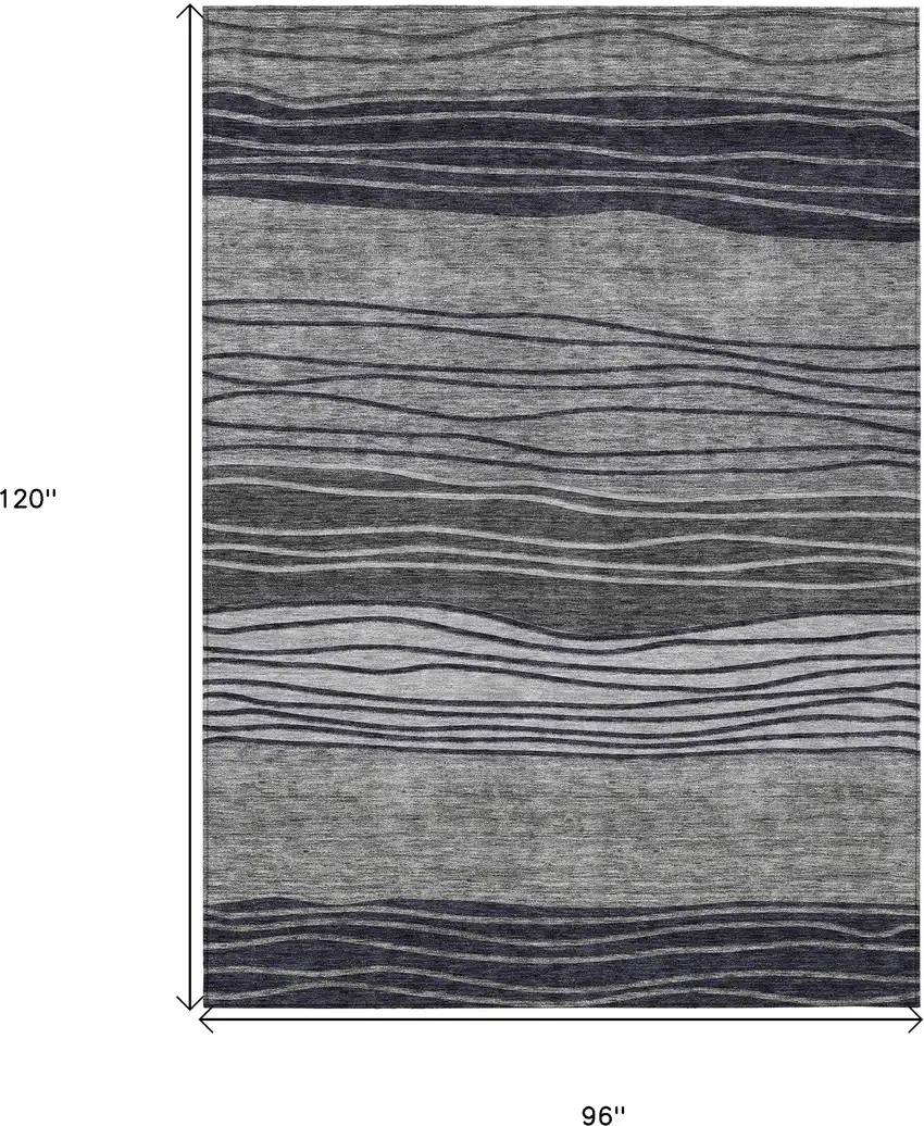 Gray Charcoal And Silver Striped Washable Indoor Outdoor Area Rug Photo 3