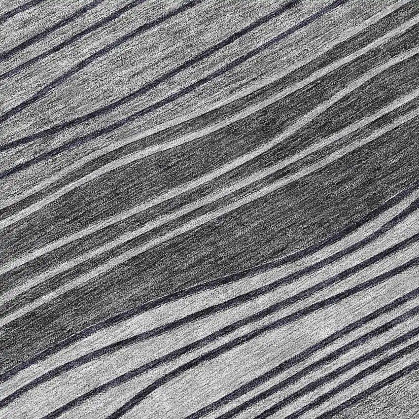 Gray Charcoal And Silver Striped Washable Indoor Outdoor Area Rug Photo 6