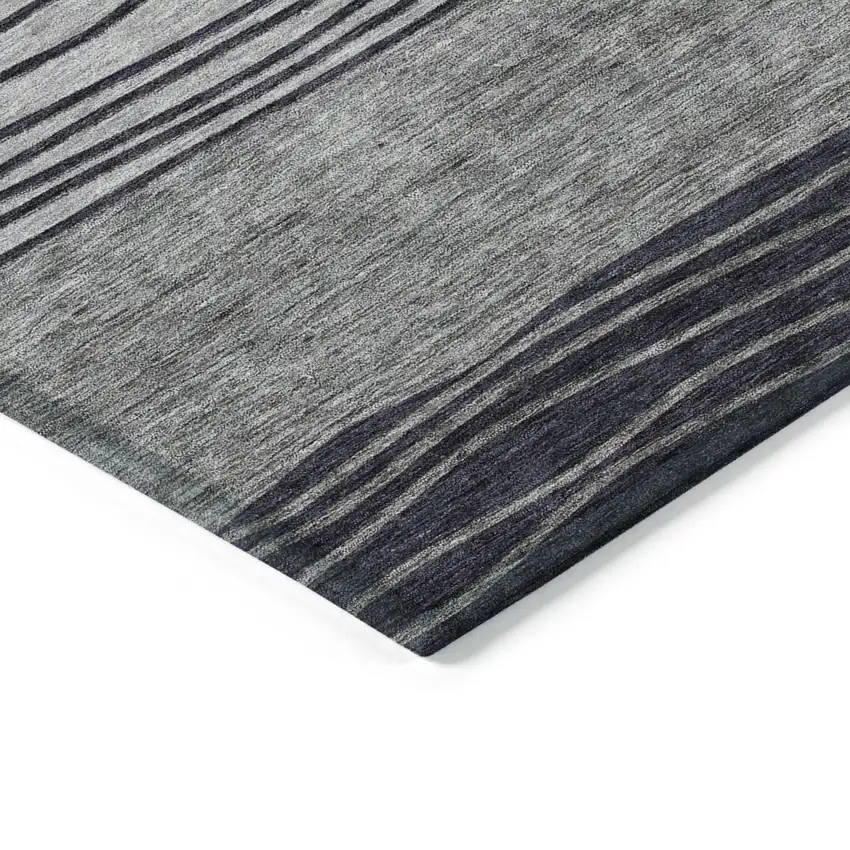 Gray Charcoal And Silver Striped Washable Indoor Outdoor Area Rug Photo 4