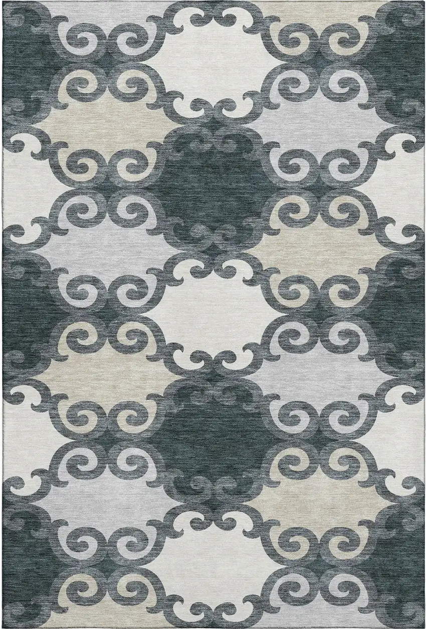 Gray Charcoal And Silver Trellis Washable Area Rug With UV Protection Photo 1