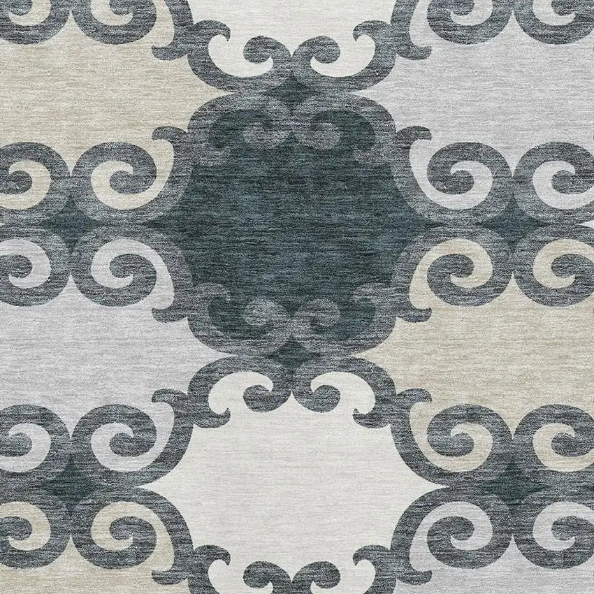 Gray Charcoal And Silver Trellis Washable Area Rug With UV Protection Photo 3
