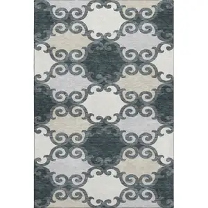 Photo of Gray Charcoal And Silver Trellis Washable Area Rug With UV Protection