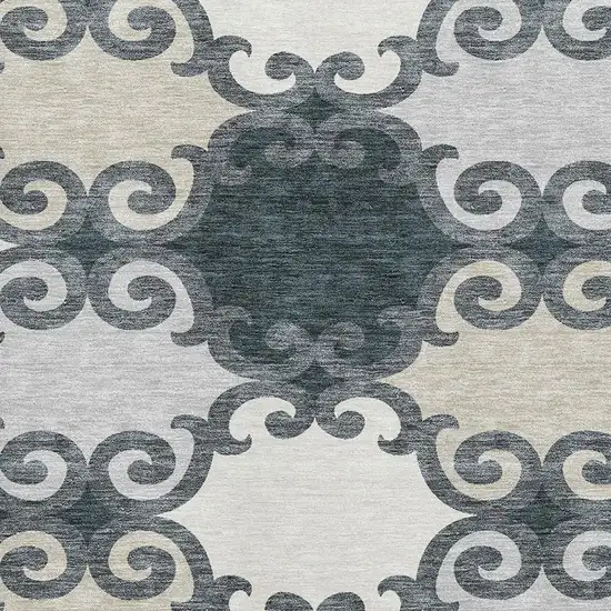 Gray Charcoal And Silver Trellis Washable Area Rug With UV Protection Photo 3