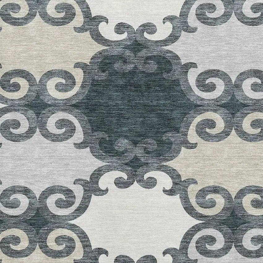 Gray Charcoal And Silver Trellis Washable Area Rug With UV Protection Photo 3