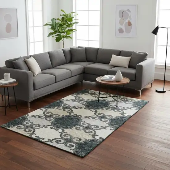 Gray Charcoal And Silver Trellis Washable Area Rug With UV Protection Photo 2